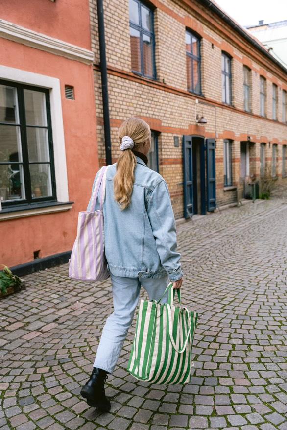 OMOM Ekologisk Tygkasse | Tote bag ORIGINAL - Randig GRÖN