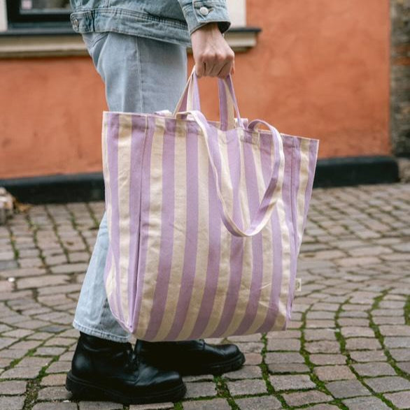 OMOM Ekologisk Tygkasse | Tote bag ORIGINAL - Randig LILA